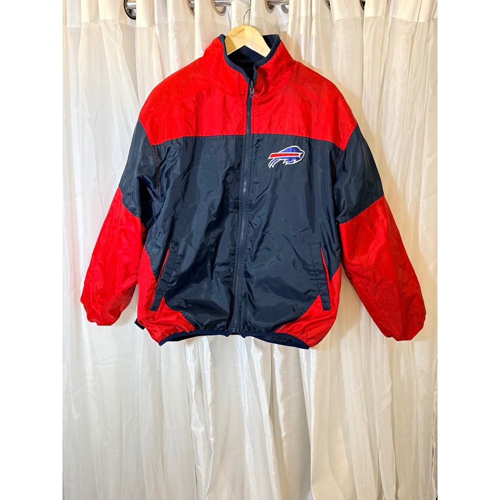 NFL Buffalo Bills Jacket Mens Medium Navy Red Reversible Windbreaker Fleece